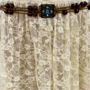 Brown Beaded Macrame Antique Brass Blue Crystal Fringe Belt NWT